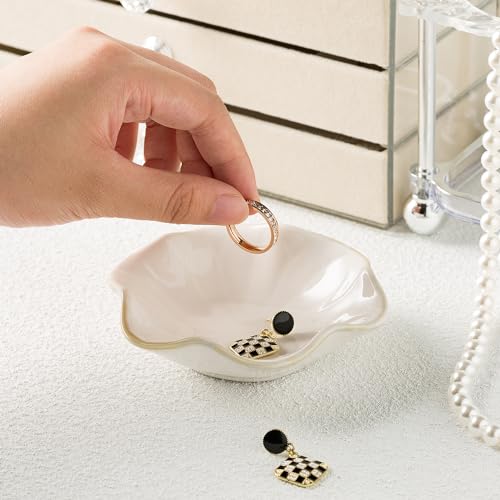 Ceramic Ring Dish, Jewelry Trinket Tray for Rings and Earrings - color: White Surface