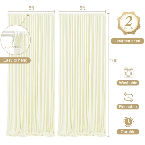 10 x 10ft Beige Backdrop Curtains with Lights String for Party - color: Beige, size: W5' x H10'(2 panels)