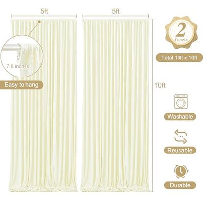 10 x 10ft Beige Backdrop Curtains with Lights String for Party - color: Beige, size: W5' x H10'(2 panels)