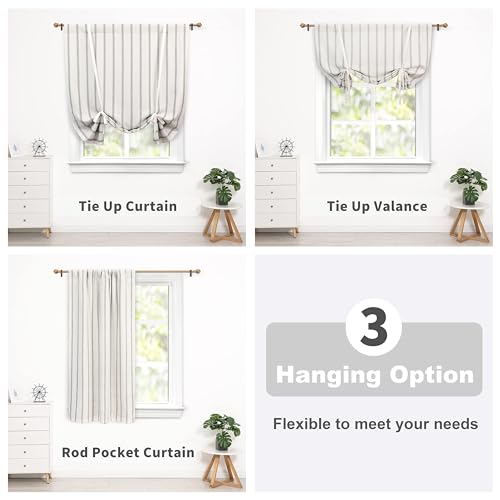 DriftAway Farmhouse Double Layer Linen Blackout Tie Up Curtains Thermal Insulated Vertical Striped Fully Lined Balloon Roman Shade Bathroom Window Adjustable Rod Pocket 31 Inch by 47 Inch Gray - color: Grey, size: 31"W x 47"L (Pack of 1)