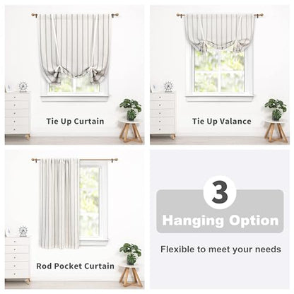 DriftAway Farmhouse Double Layer Linen Blackout Tie Up Curtains Thermal Insulated Vertical Striped Fully Lined Balloon Roman Shade Bathroom Window Adjustable Rod Pocket 31 Inch by 47 Inch Gray - color: Grey, size: 31"W x 47"L (Pack of 1)