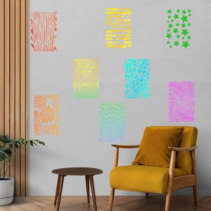 Yazhiji 8PCS Large Stencils for Geometric Painting, Reusable Geometric Painting Stencils Abstract Layering Stencil for Painting on Wood Canvas Furniture Floor Decor DIY Supplies - style: Geometric 1