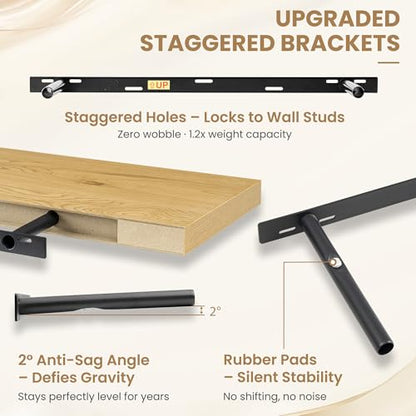 36 Inch Long Floating Shelves for Wall Set of 2, 12"D Wood Grain Shelves - color: Oak, size: 36"Wx12"Dx2"H, 2P
