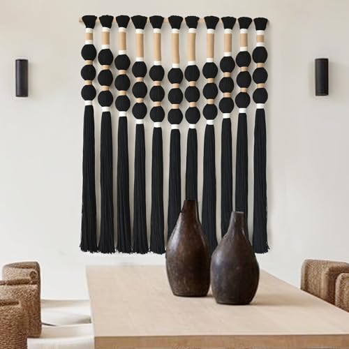 Macrame Wall Hanging Black Knot ball Fiber Wall Art Handmade 27"W*33"L - color: Black