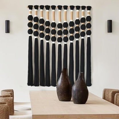 Macrame Wall Hanging Black Knot ball Fiber Wall Art Handmade 27"W*33"L - color: Black