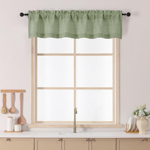 Chyhomenyc Green Valance for Windows, Light Filtering Faux Linen Slub Textured Small Kitchen Valance, Rod Pocket Top Window Short Curtain for Bathroom Basement Farmhouse, 60Wx12L Inch, 1 Panel - color: Green, size: 60"W x 12"L (Pack of 1)