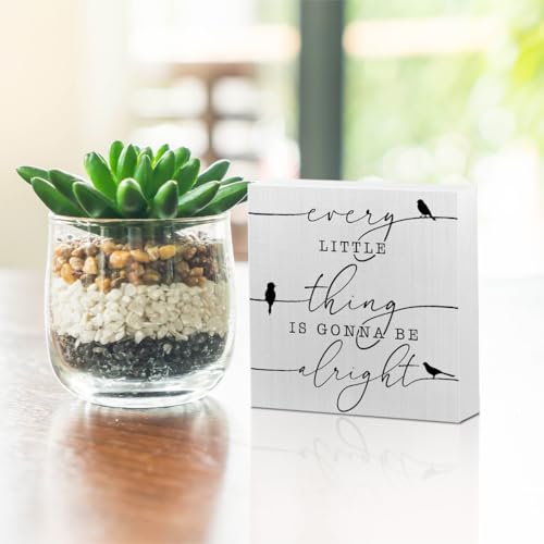 Inspirational Positive Affirmations Wooden Box Sign, Spring Bird Desk Decor - color: white 0348