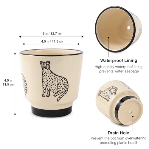 STHIE 5 Inch Ceramic Planters for Indoor Plants, Funny Small Plant Pots - color: Beige-panther