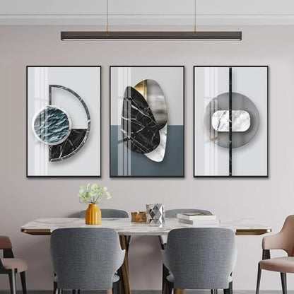 QKF 3Pcs Abstract Marble Geometric Crystal Surface Framed Canvas Wall Art - color: Black Ash, size: 16" X 24" X 3 pieces