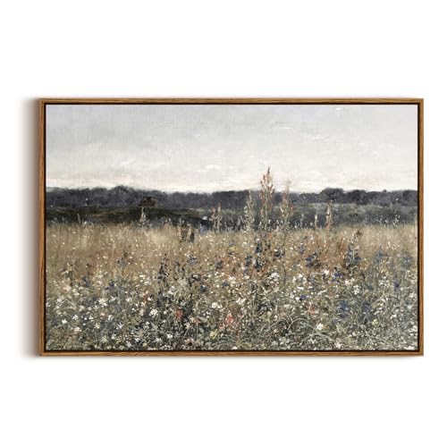 InSimSea Framed Canvas Wall Art Vintage Decor, Large Wall Art, Meadow with Flowers Landscape Wall Art Prints, Modern Farmhouse Cottagecore Bedroom Bathroom Office Decoration, 20"x30" - color: Champ Fleuri, size: 30"L x 20"W