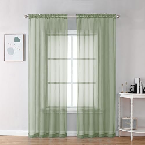 OVZME Bedroom Curtains 2 Panel Sets 84" Inch Length - Transparent Light Weight Soft Window Treatment Panels for Study Room/Living Room/Guest Room, Sage Green, Per Panel W42 X L84 inches - color: Sage Green, size: 42"W x 84"L (Pack of 2)