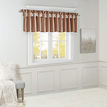 MADISON PARK Emilia Faux Silk Brick Red Valances for Windows Elegant , Rust Window Valance with Beads , 50" W X 26" L , Spice - color: Spice, size: 50"W x 26"L (Pack of 1), style: Valance
