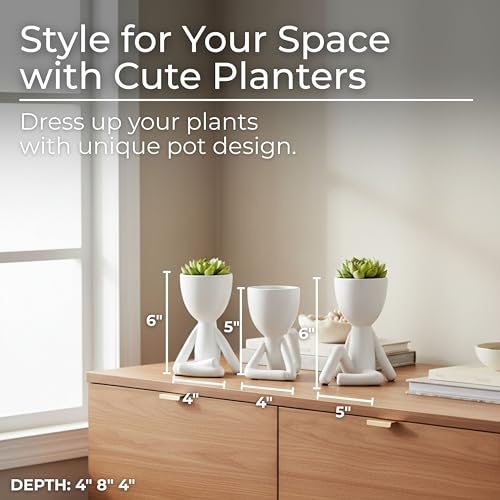Ceramic Sitting Human Sculptural for Home Decor - Figurine Accents for Bathroom, Office Desk, and Living Room - Ornaments for Shelf Display and Cofee Table - Set of 3, 6", 6", 5", White