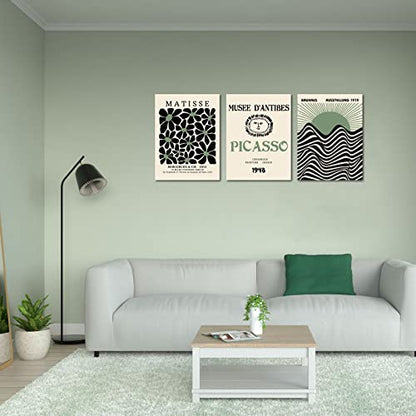 Framed Sage Green Wall Art Set of 3, Abstract Matisse Canvas Artwork - color: Sage Green Matisse Wall Art, size: 12x16Inchx3pcs-Framed