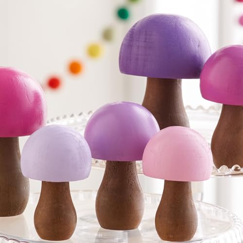 Your Heart's Content Wood Mushrooms Set of 6 (Pink Purple Paint 6) - color: Pink Purple 6