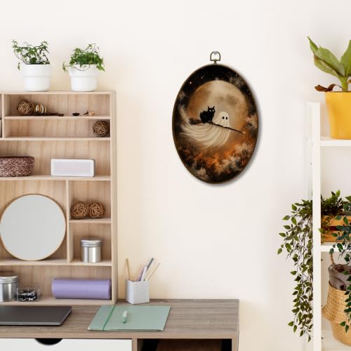 JQF Halloween Ghost Black Cat Oval Wall Decor Framed 8.5x11.5 Inch - color: ghost-4