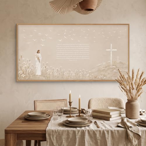 Christian Jesus Bible Verse Framed Canvas Wall Art Set-40"x20"x1 - color: Neutral Jesus Bible Verse Wall Art, size: 40"L x 20"W