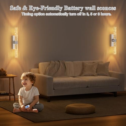 camuucci Battery Operated Wall Sconces Set of 2, Rechargeable Wall Lights - color: Silver, size: 15.3 Inches