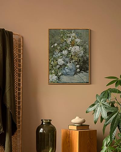 ARPEOTCY Framed Canvas Print Wall Art Decor, French Vintage Flower Spring Botanical Wall Art Home Decor, Ceramic Vase Floral Oil Painting for Living Room, Office Shelf Decoration, 12x16 inch - color: Bouquet de printemps, size: 16"L x 12"W