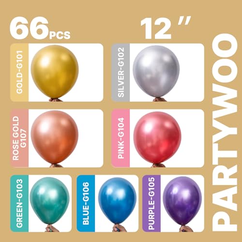 PartyWoo Metallic Balloons 66pcs 12 Inch Metallic Multicolor Balloons - color: Multi-3324