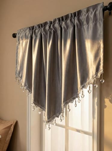 Molaxhome Swag Curtain Scalloped Curtain Valance Drape Sheer Lace Panel 1pc - color: Cloth Grey