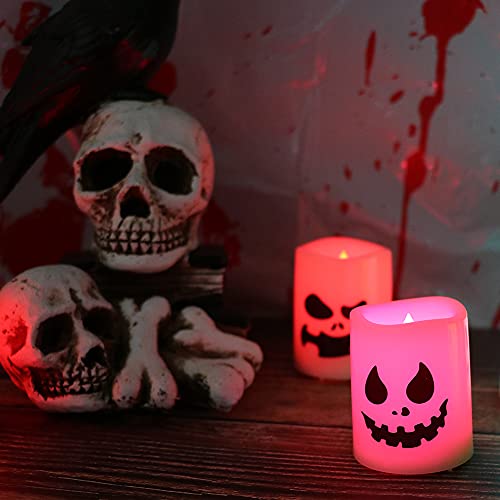 GenSwin Halloween Flameless Votive Candles Color Changing with Remote Timer - color: 6-Ghost Face