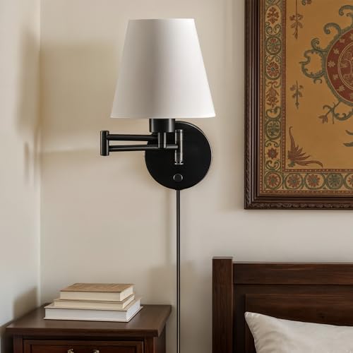 VONLUCE Wall Lamp, Plug in & Swing Arm Wall Sconce, Black Finish - color: Black, size: 1 Pack