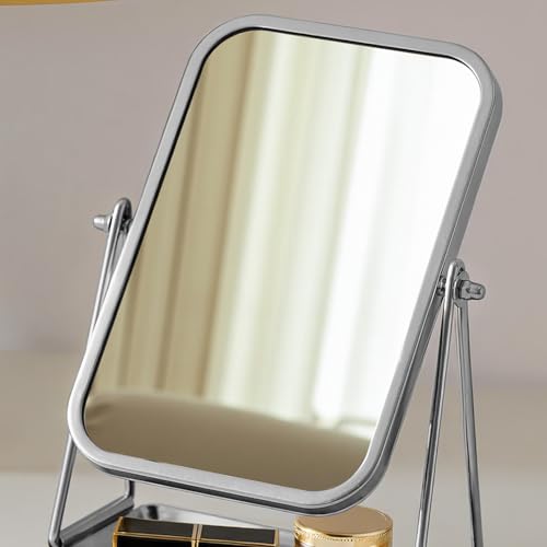 Small Desk Mirror with Storage Tray Tabletop Vanity Mirror Silver - color: Rectangular-silver