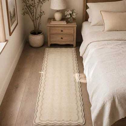 GarveeHome 2.5x10 Scalloped Washable Runner Rug Long Hallway Kitchen Rug - color: Jute, size: 2'6" x 10' (Rectangular)