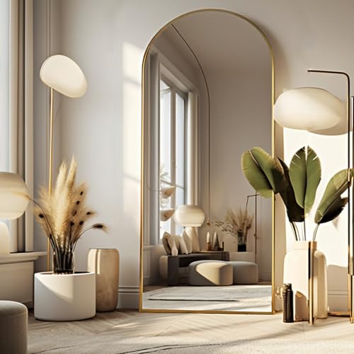 Otlsh Arched Floor Mirror, 76"34" Full Length Mirror with Stand, Freestanding, Aluminum Frame - Gold - color: Gold, size: 34"L x 76"W