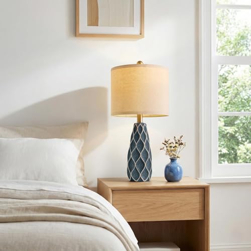 Small Table Lamps Set of 2 for Living Room, 20.25" Blue Bedside Boho Lamps - color: Blue, size: Small - 20.75''