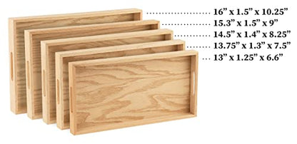 Hammont Montessori Wooden Serving Trays - 5 Piece Set, Brown Oak Wood, Decorative, Convenient, Versatile, Easy to Clean - size: Premium Oak Set