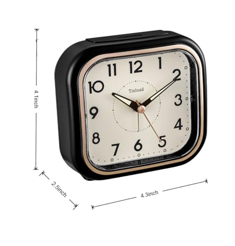 Tinload 4.3" Vintage Retro Analog Alarm Clock, Super Silent Non Ticking Clock with Manual Light, Snooze, Battery Operated, Simply Design, for Living Room, Bedroom, Bedside, Desk(Black) - style: Black-RoseGold