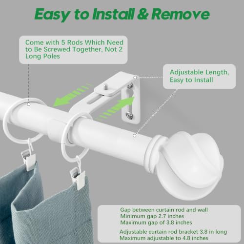 LLPJS Curtain Rods 16-76", 1 in Adjustable White Rod with Finials, 1 Pack - color: White, size: 16" to 76" - 1 pack