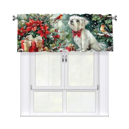 Christmas Dog Curtain Valance 54x18 Inches Window Treatment Rod Pocket Valance for Kitchen Bathroom Bedroom - color: Christmas Dog
