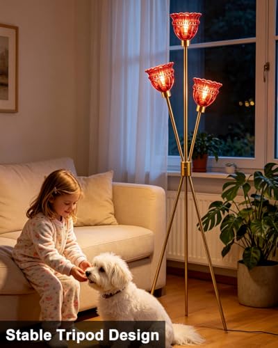 Lightdot Red Glass Tripod Floor Lamp Dimmable Gold Floor Flower Lamps - color: Red-Gold-79F