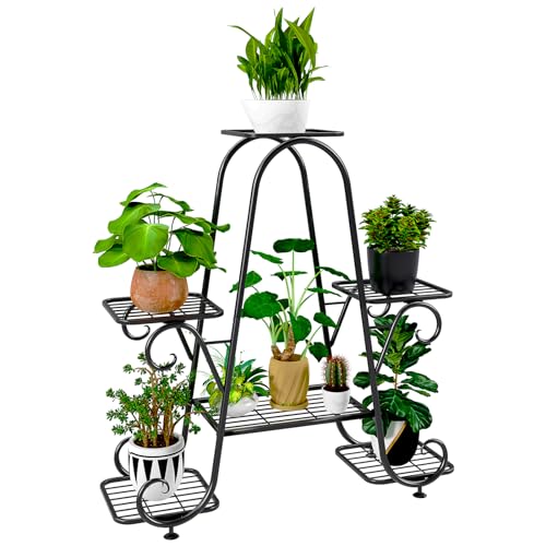 Plant Stand 6 Tier Metal Plant Stands for Indoor Outdoor Plants Multiple Tiered Tall Iron Plant Shelf, Black Plant Rack, Heavy Duty Flower Pot Holder for Corner, Patio, Living Room