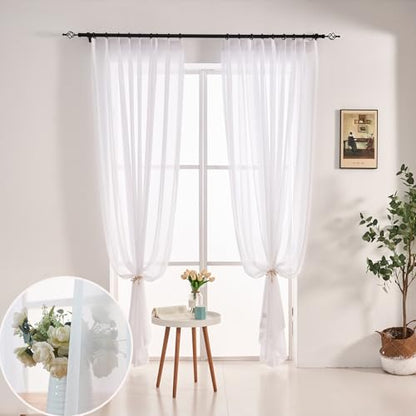 Pinch Pleated Sheer Curtains 84 Inch 2 Panels for Living Room Bedroom - color: Pure White, size: 52"W x 84"L (Pack of 2)