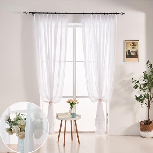 Pinch Pleated Sheer Curtains 84 Inch 2 Panels for Living Room Bedroom - color: Pure White, size: 52"W x 84"L (Pack of 2)