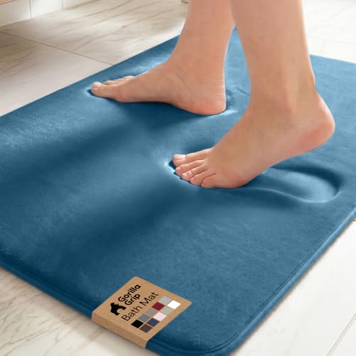 GORILLA GRIP® Memory Foam Bath Rug for Bathroom, 24x17 Blue - color: Blue, size: 24" X 17"