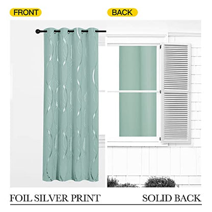 NICETOWN Aqua Blue Foil Print Curtains 90 inch Long for Patio - color: 1 - Aqua Blue, size: 52"W x 90"L (Pack of 2)