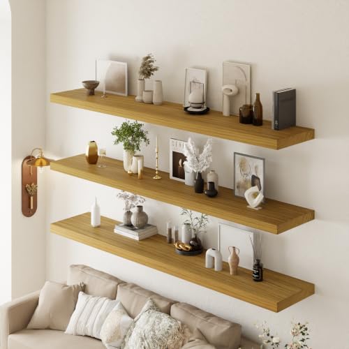 60" Extra Deep Floating Shelves, Set of 3, Natural Wood - color: Natural, size: 3T60IN