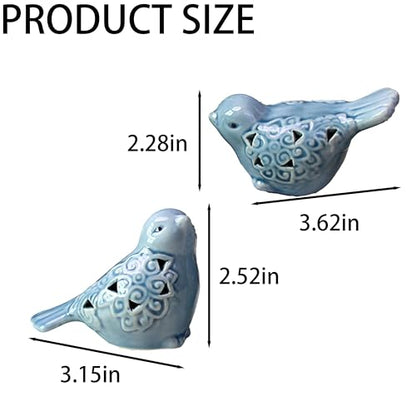 Ceramic Bird Figurines Set of 2, Blue Birds Shelf Decor