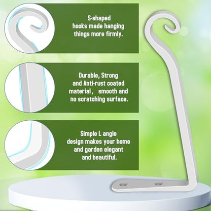 FEED GARDEN Plant Hooks 2 Pack 10 Inch, Solid 10 mm Steel Hanging Brackets - color: White, size: 10 Inch