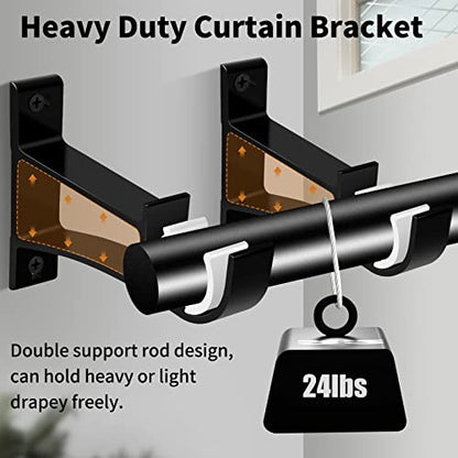 KOLAKO 8 Pack Curtain Rod Bracket, 1 Inch Heavy Duty Holder Black Drapery Single Hooks for Wall - color: Black, size: Set of 8