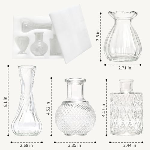 KJHL 4 Pcs Small Glass Bud Vases, Mini Flower Vases for Wedding Centerpiece - size: 4 Pcs