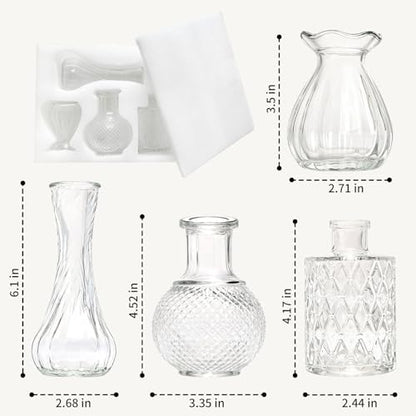 KJHL 4 Pcs Small Glass Bud Vases, Mini Flower Vases for Wedding Centerpiece - size: 4 Pcs
