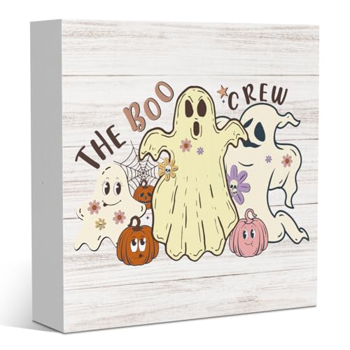 Cute Halloween Ghost Decor Halloween Gifts for Women Men The Boo Crew Halloween Ghost Pumpkin Table Shelf Decorations Sign for Farmhouse Home Office Living Room Bedroom 5 x 5 Inches (Tub 2110) - color: Crew