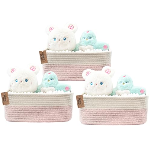 COMFY-HOMI 13" x 8.5" x 5.1" Storage Baskets for Organizing | Cotton Rope Woven Basket | Toy Storage Bin Box | Basket for Shelves, Closet Organizer Bin, Decorative Closet Shelf, 3 Pack - color: White/Pink, size: 3-13" x 8.5" x 5.1"