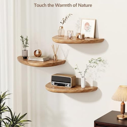 Solid Walnut Floating Shelves for Wall 15.7" Set of 2, Wall Mounted Shelf - color: Natural Wood